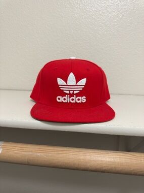 Adidas Red Snapback Hat with White Trefoil